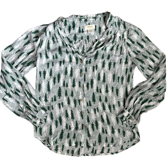 Anthropologie Maeve Tree Marisol Button Blouse Green Size 4 - Picture 5 of 10